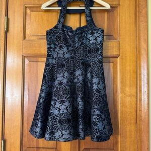 Trixxi Black and Charcoal Velvet Burnout Halter Dress